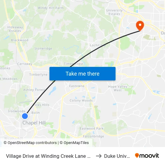 Village Drive at Winding Creek Lane Westbound to Duke University map