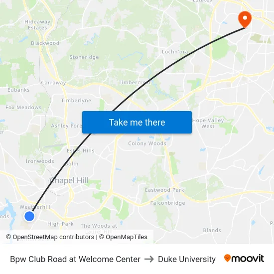 Bpw Club Road at Welcome Center to Duke University map
