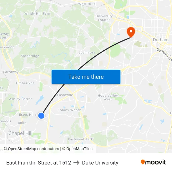 East Franklin Street at 1512 to Duke University map