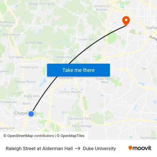 Raleigh Street at Alderman Hall to Duke University map