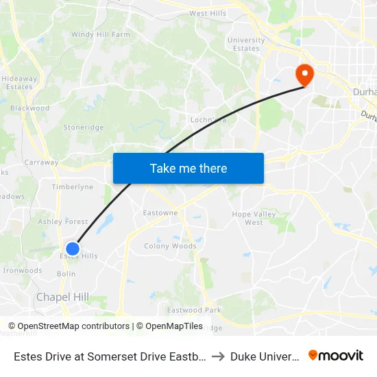 Estes Drive at Somerset Drive Eastbound to Duke University map