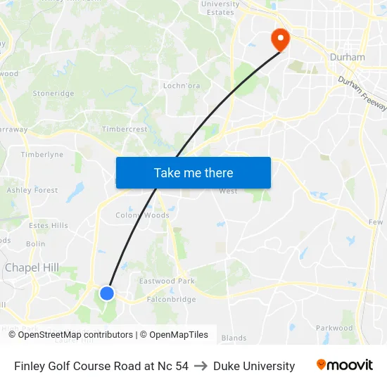 Finley Golf Course Road at Nc 54 to Duke University map