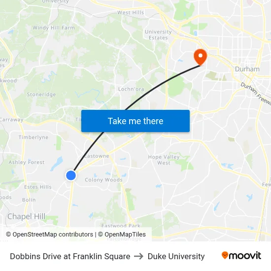 Dobbins Drive at Franklin Square to Duke University map