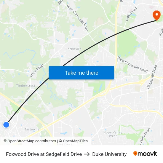 Foxwood Drive at Sedgefield Drive to Duke University map