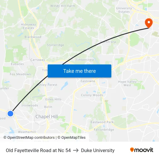 Old Fayetteville Road at Nc 54 to Duke University map
