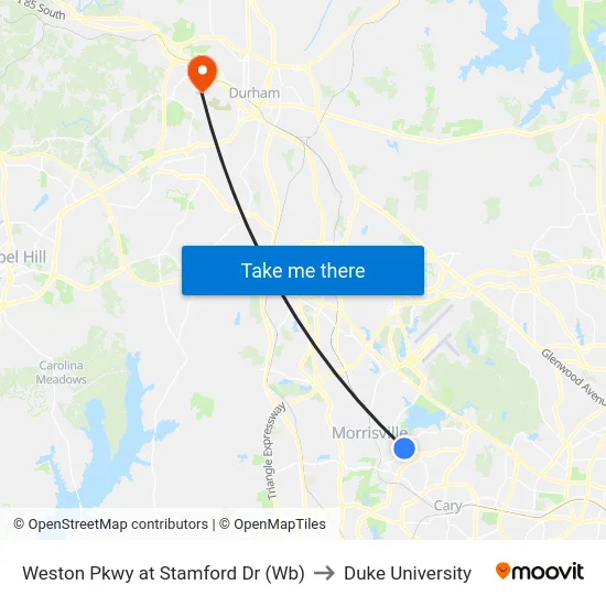 Weston Pkwy at Stamford Dr (Wb) to Duke University map
