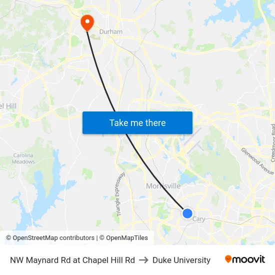NW Maynard Rd at Chapel Hill Rd to Duke University map