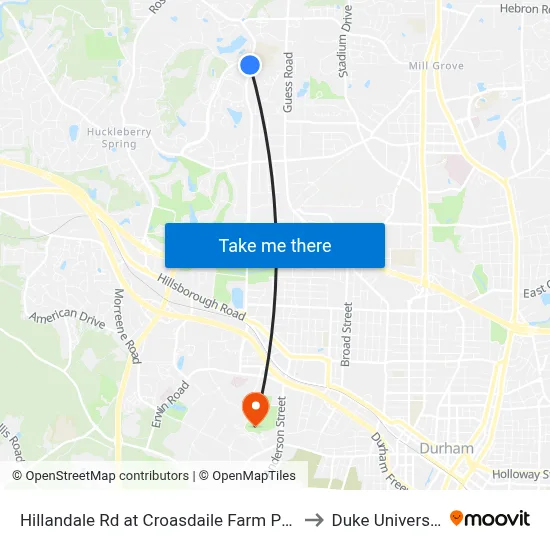 Hillandale Rd at Croasdaile Farm Pkwy to Duke University map