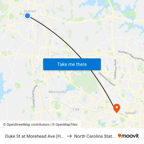 Duke St at Morehead Ave (Henderson Tower to North Carolina State University map