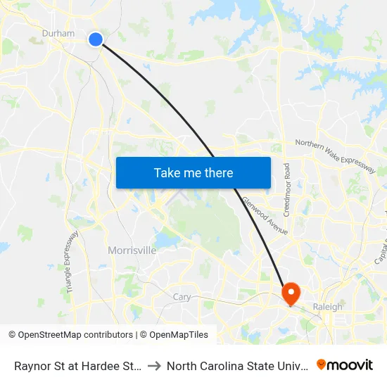 Raynor St at Hardee St (Eb) to North Carolina State University map