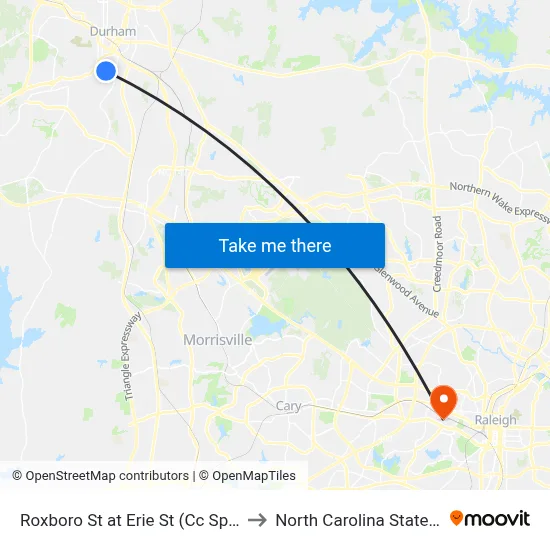 Roxboro St at Erie St (Cc Spaulding Elem to North Carolina State University map