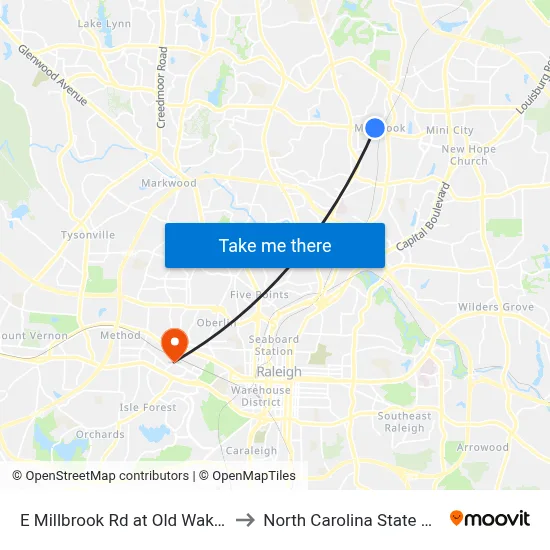 E Millbrook Rd at Old Wake Forest R to North Carolina State University map