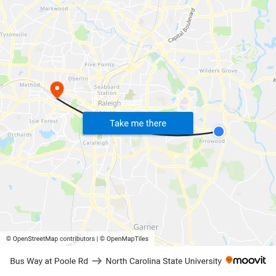 Bus Way at Poole Rd to North Carolina State University map