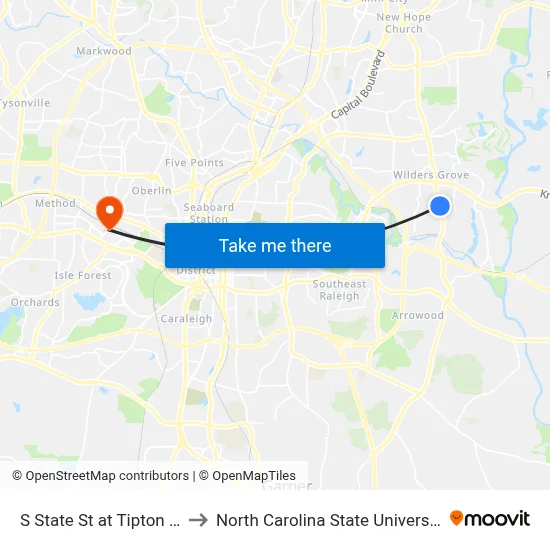 S State St at Tipton St to North Carolina State University map