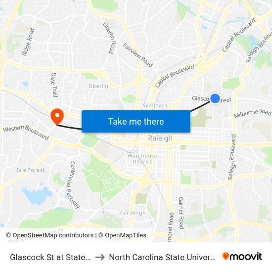 Glascock St at State St to North Carolina State University map