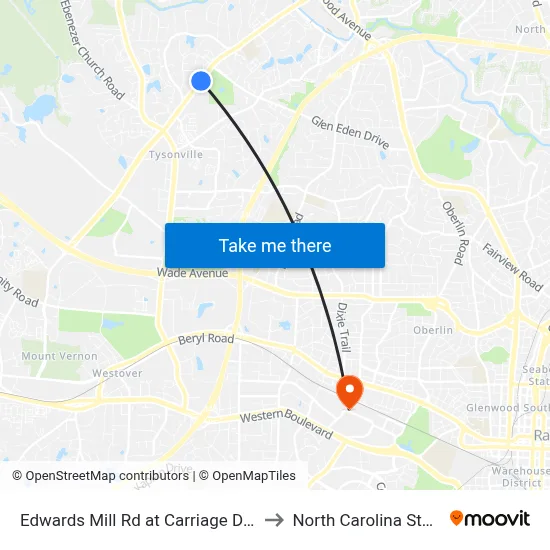 Edwards Mill Rd at Carriage Dr (Laurel Hills Park) to North Carolina State University map