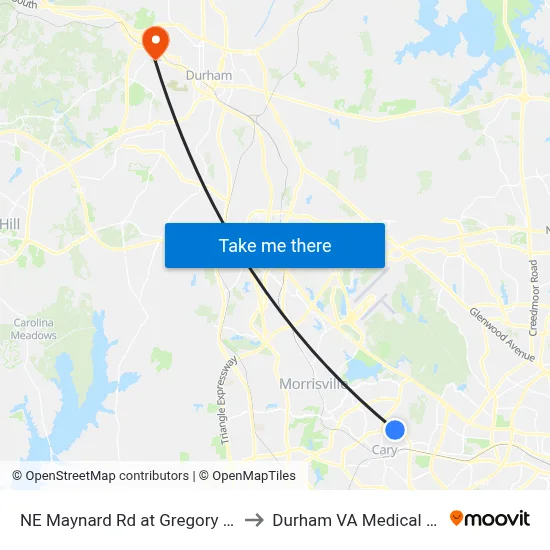 NE Maynard Rd at Gregory Dr (Wb) to Durham VA Medical Center map