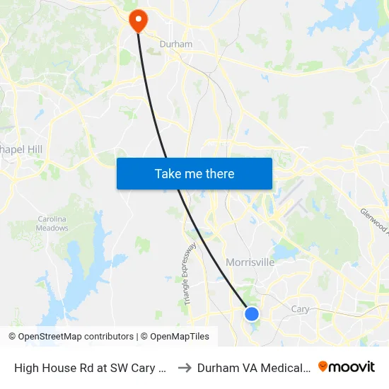 High House Rd at SW Cary Pkwy (Eb) to Durham VA Medical Center map