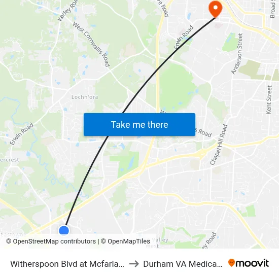 Witherspoon Blvd at Mcfarland Dr (Sb) to Durham VA Medical Center map