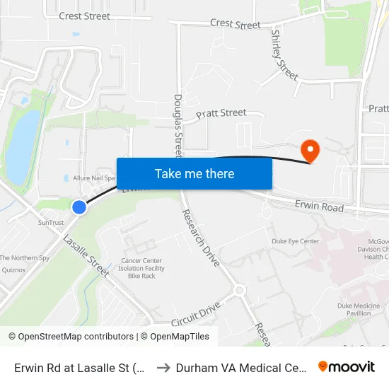 Erwin Rd at Lasalle St (Wb) to Durham VA Medical Center map