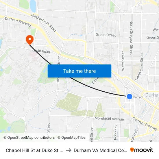 Chapel Hill St at Duke St (Eb) to Durham VA Medical Center map