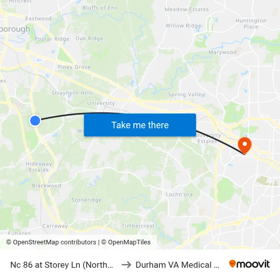 Nc 86 at Storey Ln (Northbound) to Durham VA Medical Center map