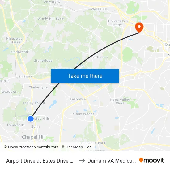 Airport Drive at Estes Drive Westbound to Durham VA Medical Center map