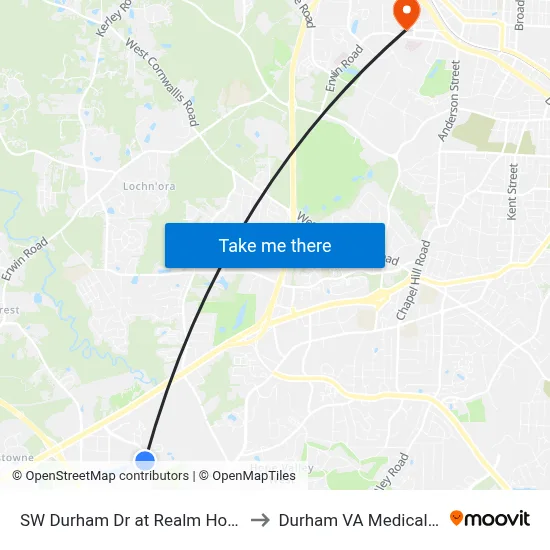 SW Durham Dr at Realm Homes (Nb) to Durham VA Medical Center map