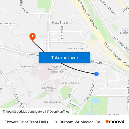 Flowers Dr at Trent Hall (Nb) to Durham VA Medical Center map
