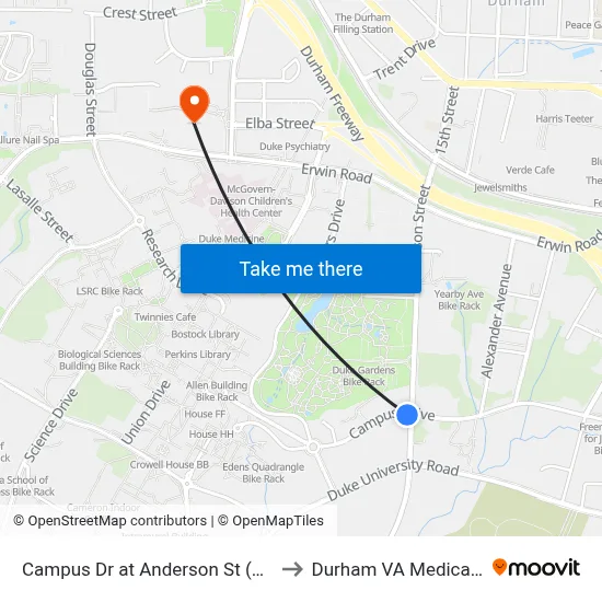 Campus Dr at Anderson St (Eastbound) to Durham VA Medical Center map
