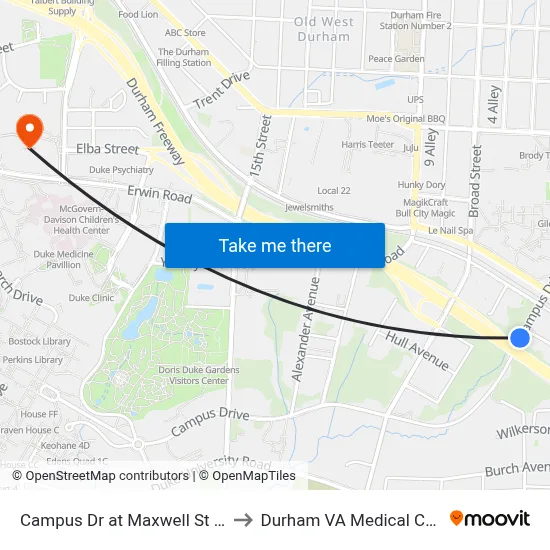 Campus Dr at Maxwell St (Wb) to Durham VA Medical Center map