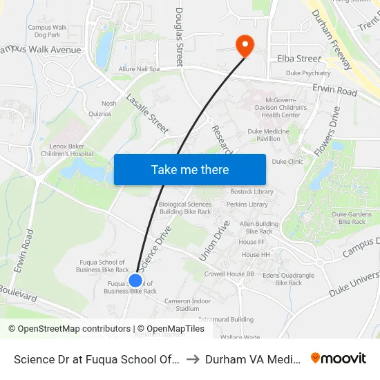 Science Dr at Fuqua School Of Business (Nb) to Durham VA Medical Center map