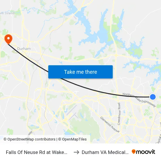 Falls Of Neuse Rd at Wakemed North to Durham VA Medical Center map