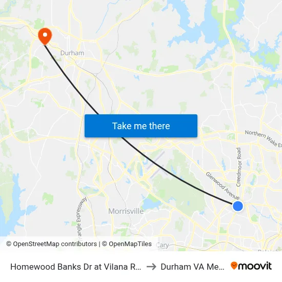 Homewood Banks Dr at Vilana Ridge (The Marq at Cra to Durham VA Medical Center map