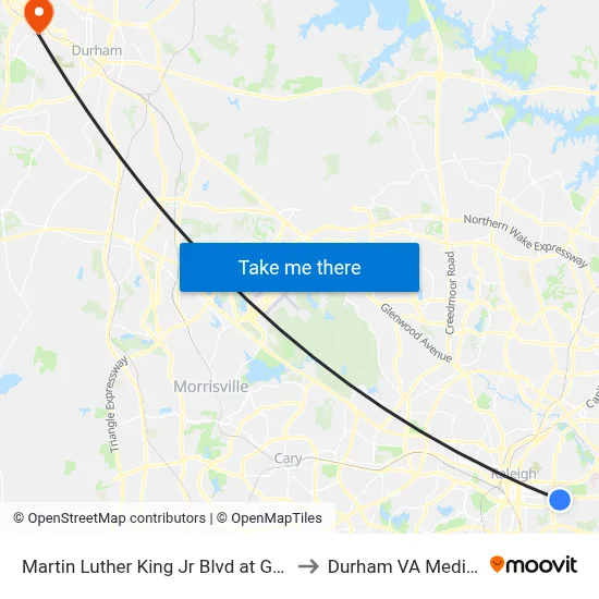 Martin Luther King Jr Blvd at Grantland Dr (Wb) to Durham VA Medical Center map