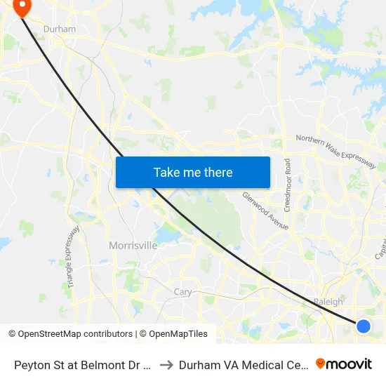 Peyton St at Belmont Dr (Nb) to Durham VA Medical Center map