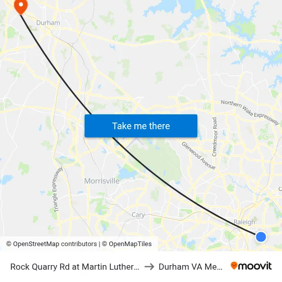 Rock Quarry Rd at Martin Luther King Jr Memorial G to Durham VA Medical Center map