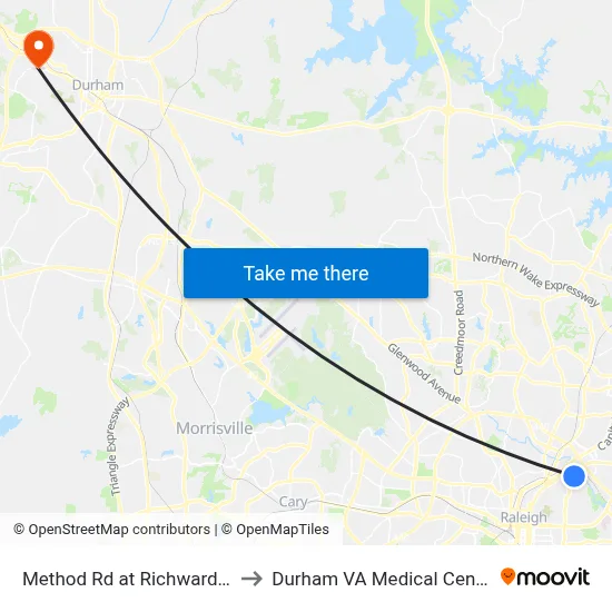 Method Rd at Richward Pl to Durham VA Medical Center map