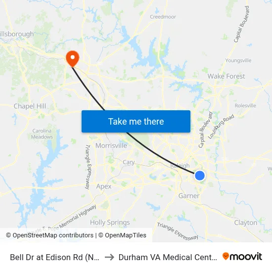 Bell Dr at Edison Rd (Nb) to Durham VA Medical Center map