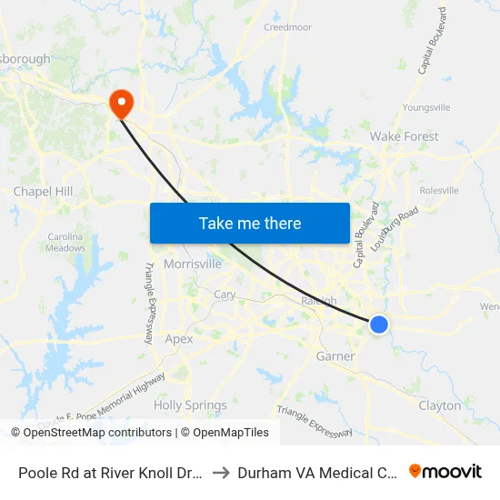 Poole Rd at River Knoll Dr (Wb) to Durham VA Medical Center map