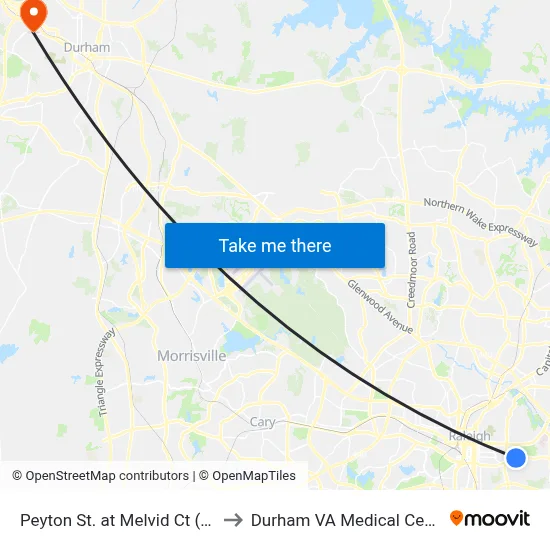 Peyton St. at Melvid Ct (Nb) to Durham VA Medical Center map