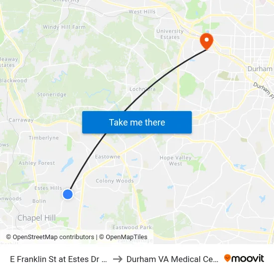 E Franklin St at Estes Dr (Eb) to Durham VA Medical Center map