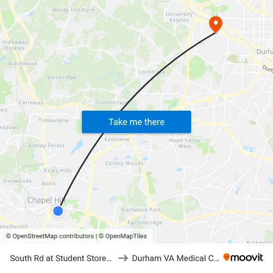 South Rd at Student Stores (Wb) to Durham VA Medical Center map