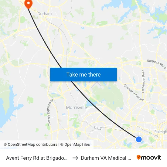 Avent Ferry Rd at Brigadoon Dr 2 to Durham VA Medical Center map