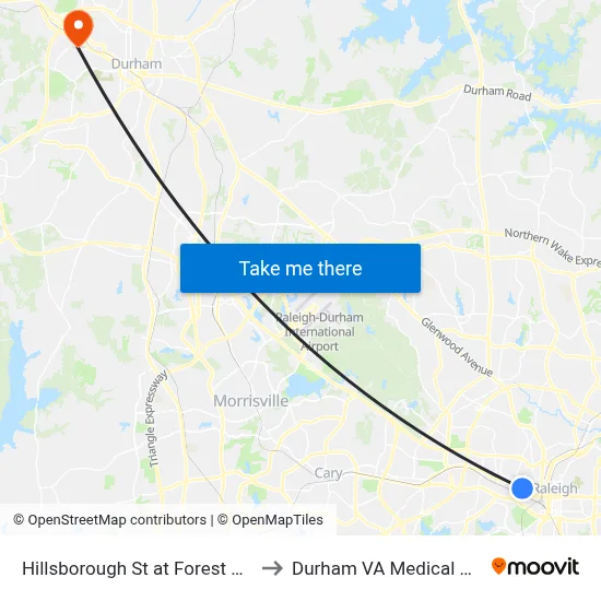 Hillsborough St at Forest Rd (Eb) to Durham VA Medical Center map