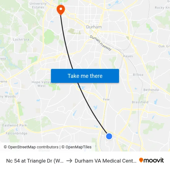Nc 54 at Triangle Dr (Wb) to Durham VA Medical Center map
