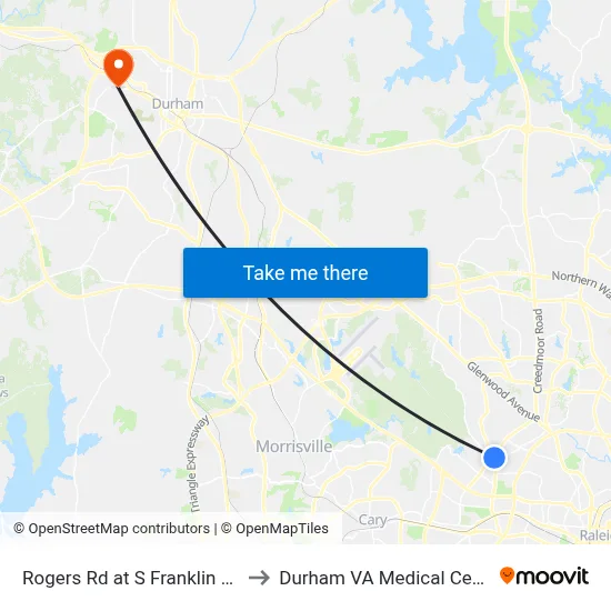 Rogers Rd at S Franklin St B to Durham VA Medical Center map