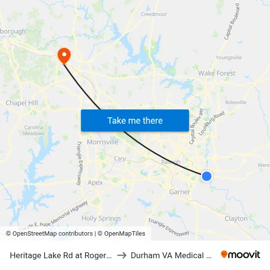 Heritage Lake Rd at Rogers Rd B to Durham VA Medical Center map