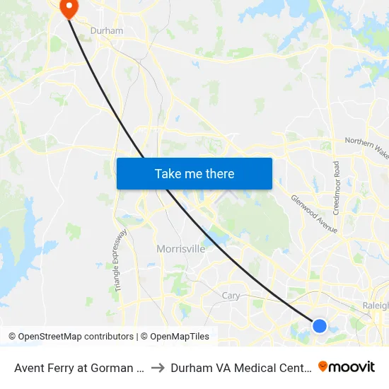 Avent Ferry at Gorman St to Durham VA Medical Center map