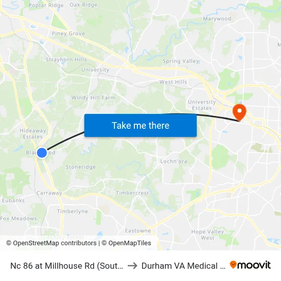 Nc 86 at Millhouse Rd (Southbound) to Durham VA Medical Center map
